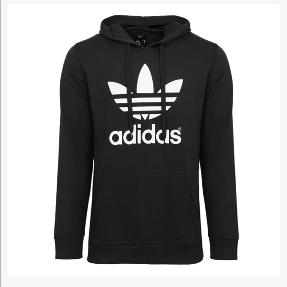 NWT Mens Adidas Black Trefoil Fleece Hoodie - Picture 2 of 11